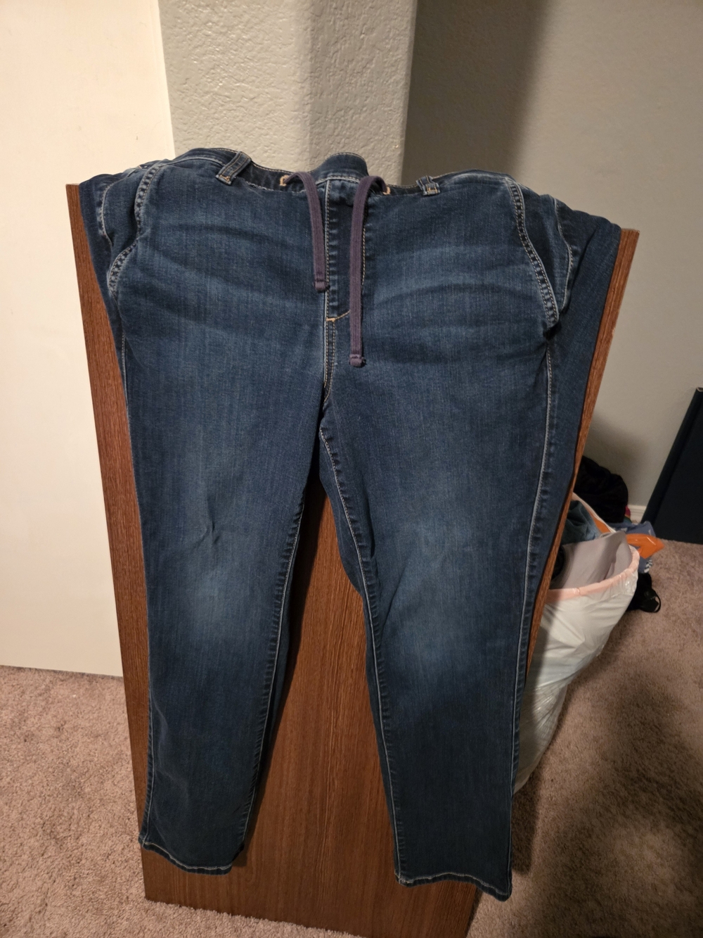 torrid dark blue denim joggers with gold stitch, Draw String